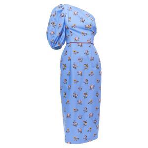 Markarian Laurel Cotton Periwinkle Floral Print One Shoulder Dress